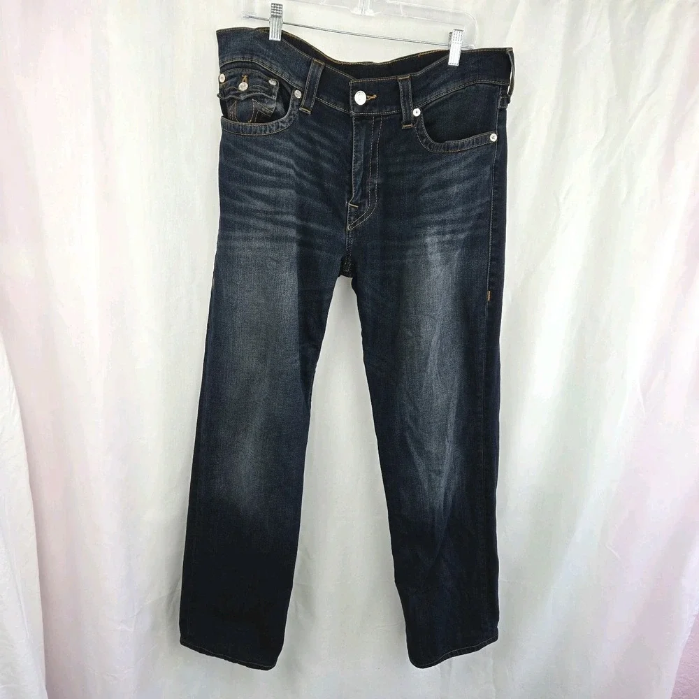 True Religion Mens Ricky Relaxed Straight Leg Jeans Size 36 Flap Pocket Denim